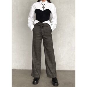Forever 21 Womens Plaid Paperbag Waist Wide Leg Pants‎ XS Academia Preppy chic